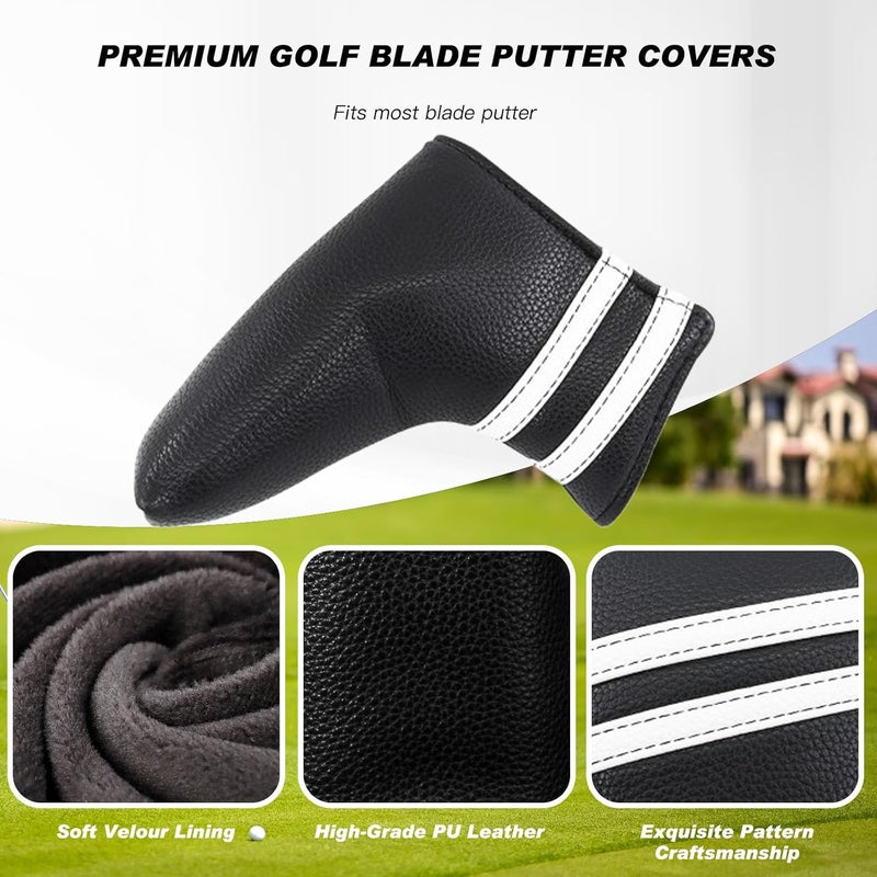 Frimon Golf Club Covers,4pcs or 1pc Golf Headcovers for Woods and Driver Fairway Hybrids Women Men - Premium PU Leather with Interchangeable Tags & Magnetic Blade and Mallet Putter Covers - Image 5